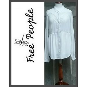 Free People Lace Long Sleeve Button Down Shirt